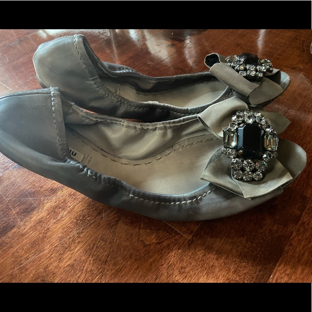 EUC Miu Miu peeptoe JEWELED leather flats